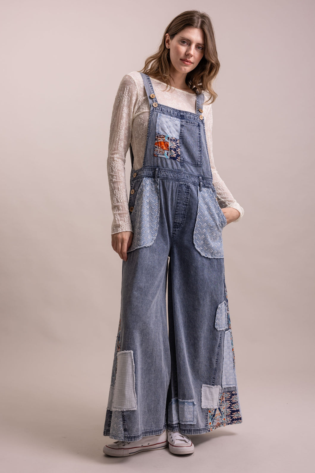Denim Patchwork Wide Leg Blue Velvet Overalls 8/18/26 1368