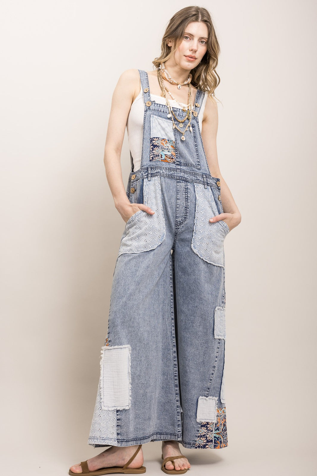 Denim Patchwork Wide Leg Blue Velvet Overalls 4/21/26 1269