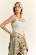 Nude Davi Dani BEAD AND PEARL EMBELLISHED LONG SLEEVES MESH TOP