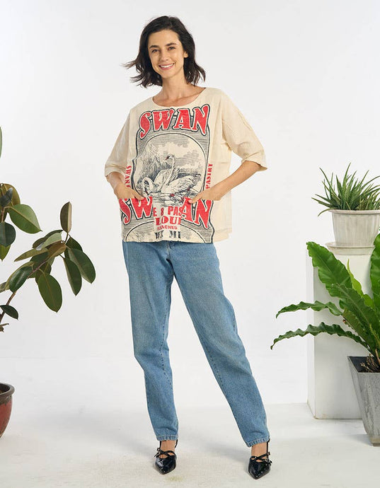 Swan Crewneck Cotton Top