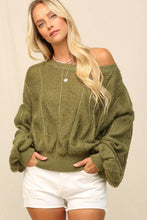 Terra Moss Pullover With Exaggerated Ruching Sleeves
