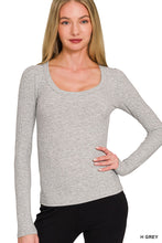 Heather Grey Ribbed Boat Neck Long Sleeve Zenana Tee 10/14/26 1517