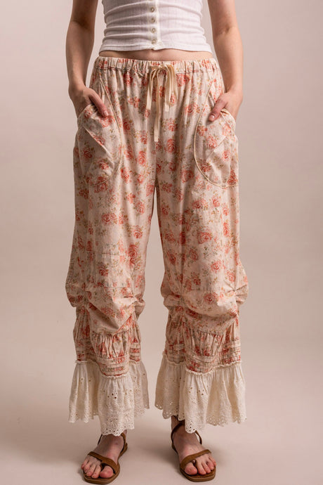 Pink Flower Cinched Blue Velvet Bloomer Pants 5/28/26 1310