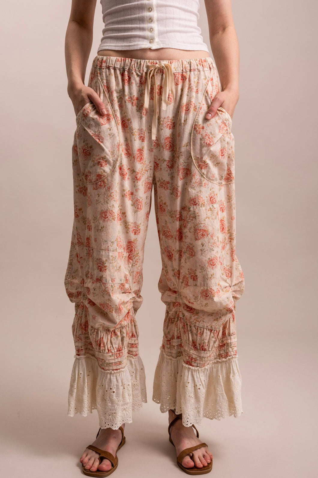 Pink Flower Cinched Blue Velvet Bloomer Pants 5/28/26 1310