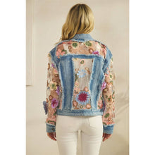 Med Wash Denim Veveret Jacket with Floral Organza Inset