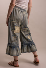 Denim Embroidery Patchwork Ruffle Hem Cropped Blue Velvet Pants 8/18/26 1375