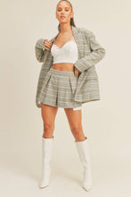 Taupe Black Yellow Plaid Pleated Shorts