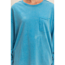 Ocean Blue Oversized Washed Long Sleeve Pocket Tee
