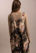 Black Flower Print Wide Leg Blue Velvet Overalls 8/18/26 1367