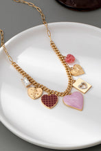 Gold Hearts Check Rhinestone Charm Necklace