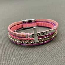 Lilac Blessed Cross Rhinestone Multi-layer Leather Bracelet