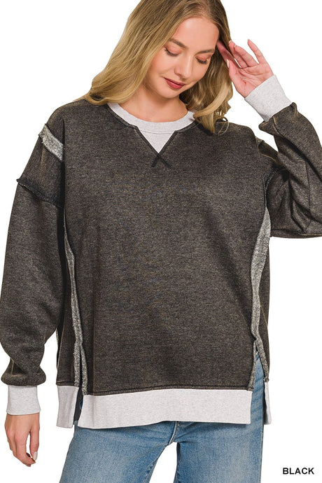 Black Fleece Acid Washed Contrast Trim Zenana Pullover 8/4/26 1361