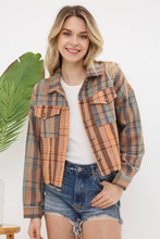 Apricot Tan Soft Lightweight Plaid Mix Crop Shirt Jacket