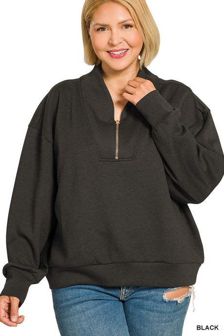 Black Plus Scuba Half Zip Zenana Pullover 10/7/26 1485
