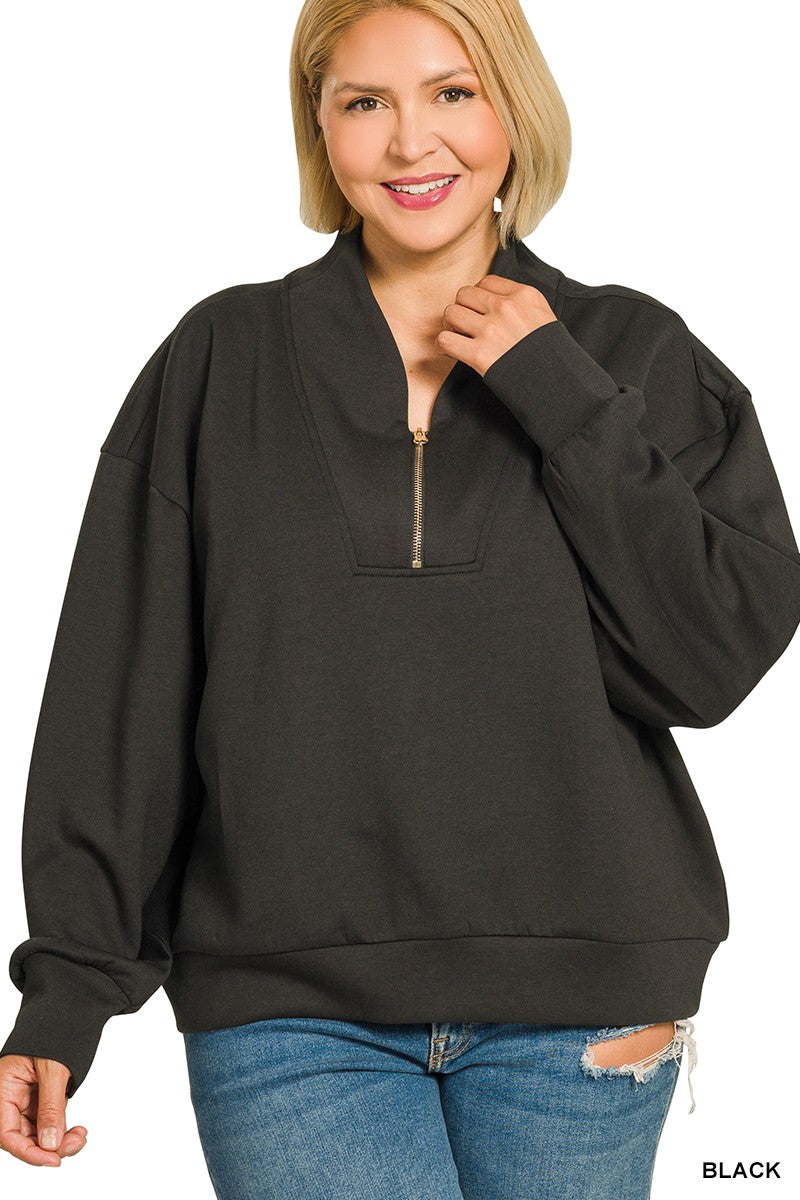 Black Plus Scuba Half Zip Zenana Pullover 10/7/26 1485