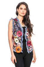 Denim Vest with Floral Embroidery