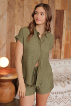 Olive Crinkled Ruffle Waist Drawstring Shorts