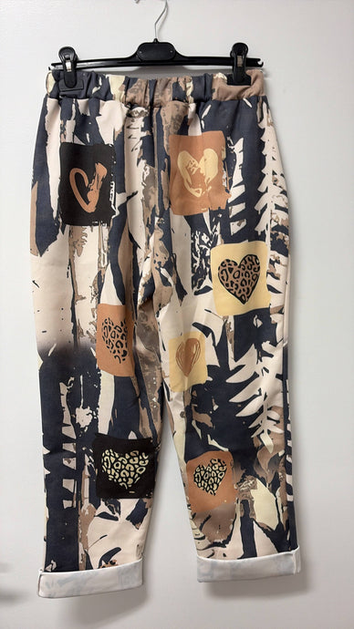 Navy Fern Leaf Heart Jogger Pants