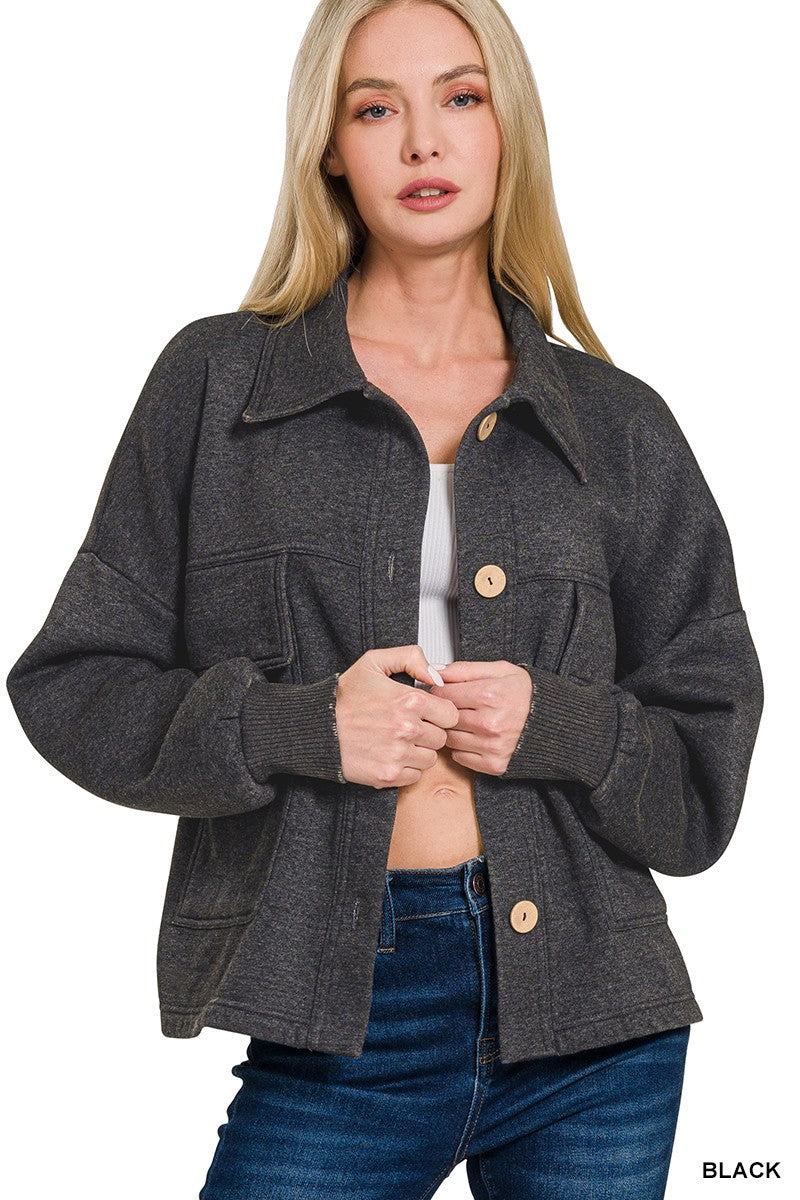 Black Acid Washed Fleece Cropped Zenana Shacket 8/4/26 1354
