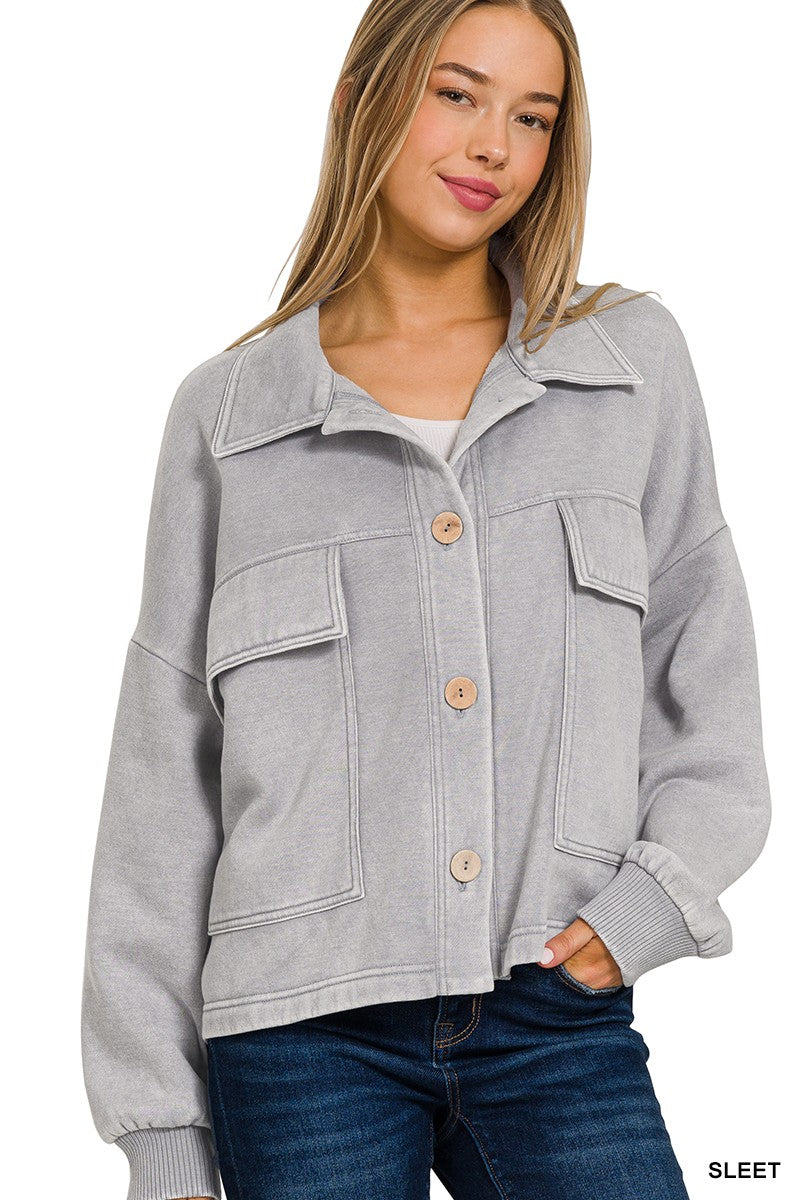 Sleet Acid Washed Fleece Cropped Zenana Shacket 8/4/26 1358