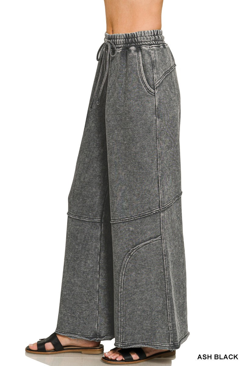 Ash Black French Terry Washed Flare Zenana Pants 8/4/26 1350