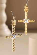 Two-Tone Rope Cross Charm Earrings: GD-GOLD