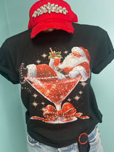 Martini Santa Rhinestone Graphic Christmas Tees