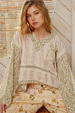 Violet Multi Vintage v-neck long sleeve floral print woven POL top