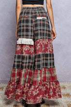 Black Floral Print Ruffle Trim Patchwork Plaid Wide Leg POL Pants