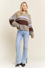 Olive Multi Striped Crew Neck Sweater