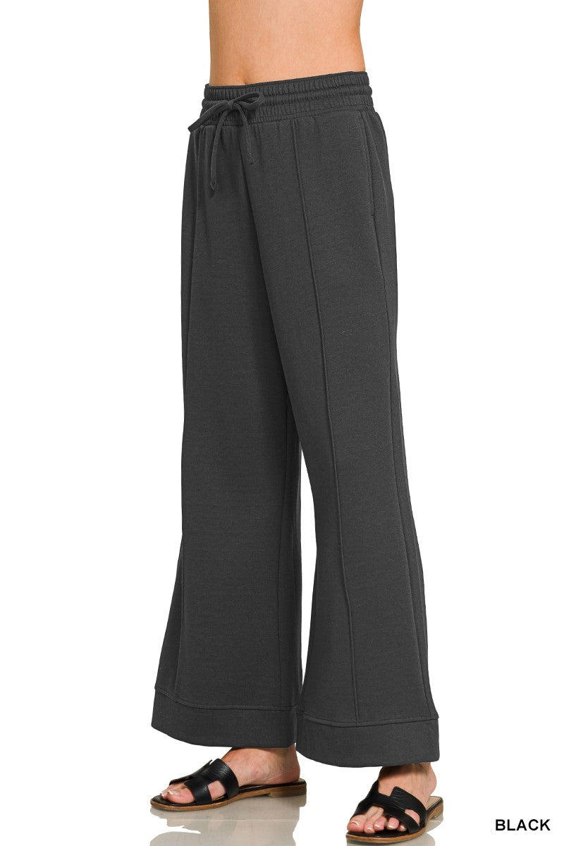 Black Scuba Pintuck Wide Leg Zenana Pants 9/9/26 1413