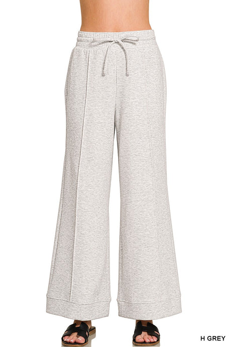 Heather Grey Scuba Pintuck Wide Leg Zenana Pants 9/9/26 1418