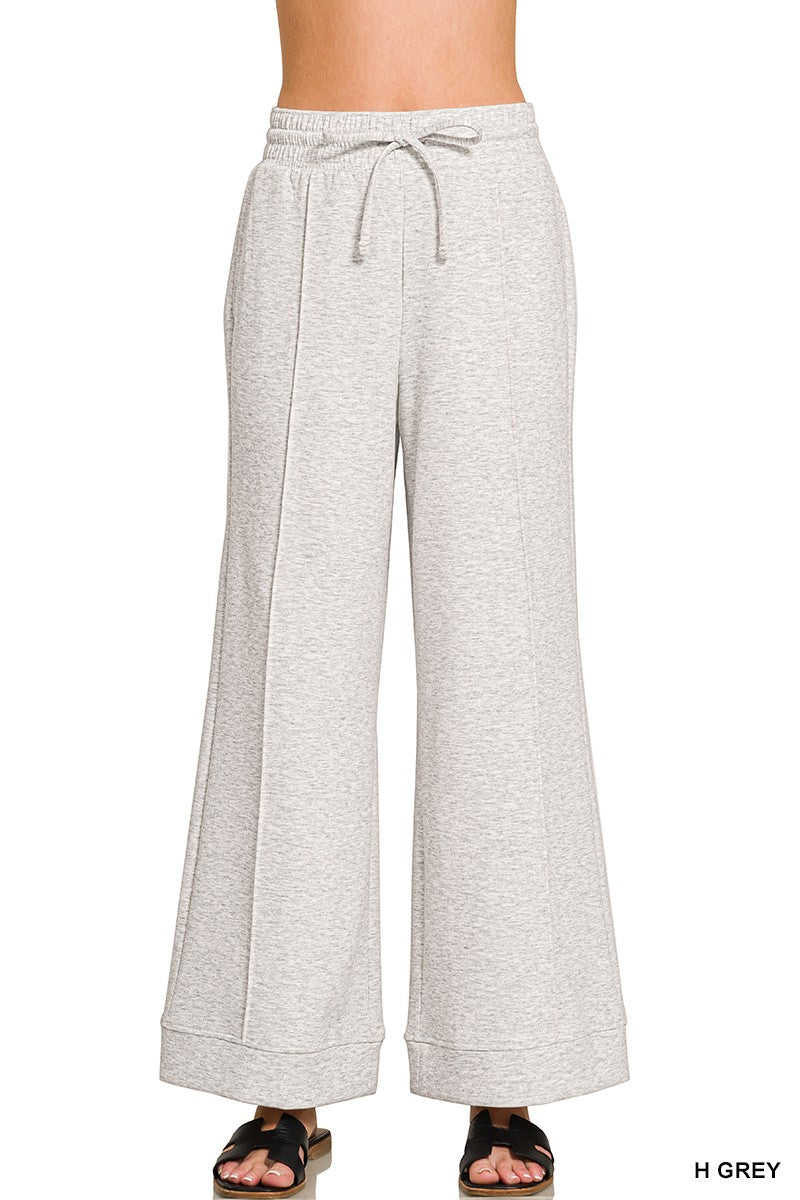 Heather Grey Scuba Pintuck Wide Leg Zenana Pants 9/9/26 1418