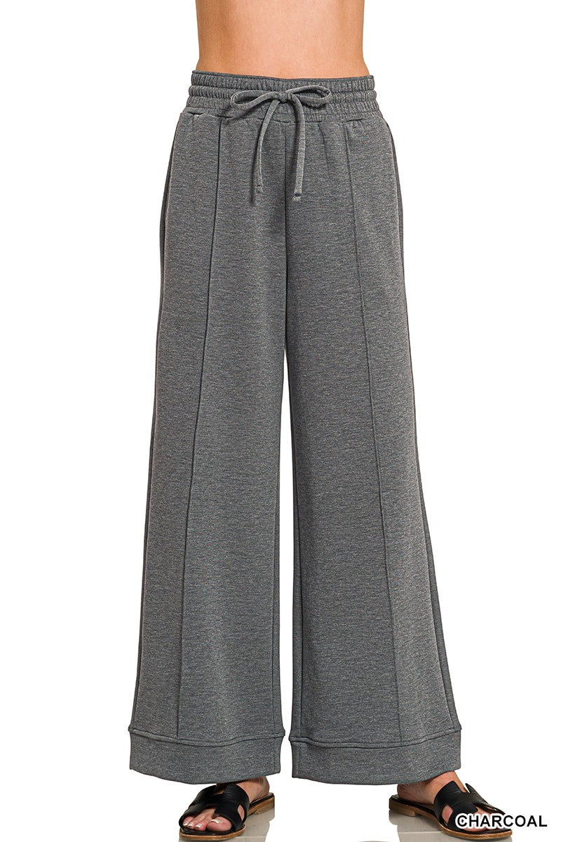 Charcoal Scuba Pintuck Wide Leg Zenana Pants 9/9/26 1415