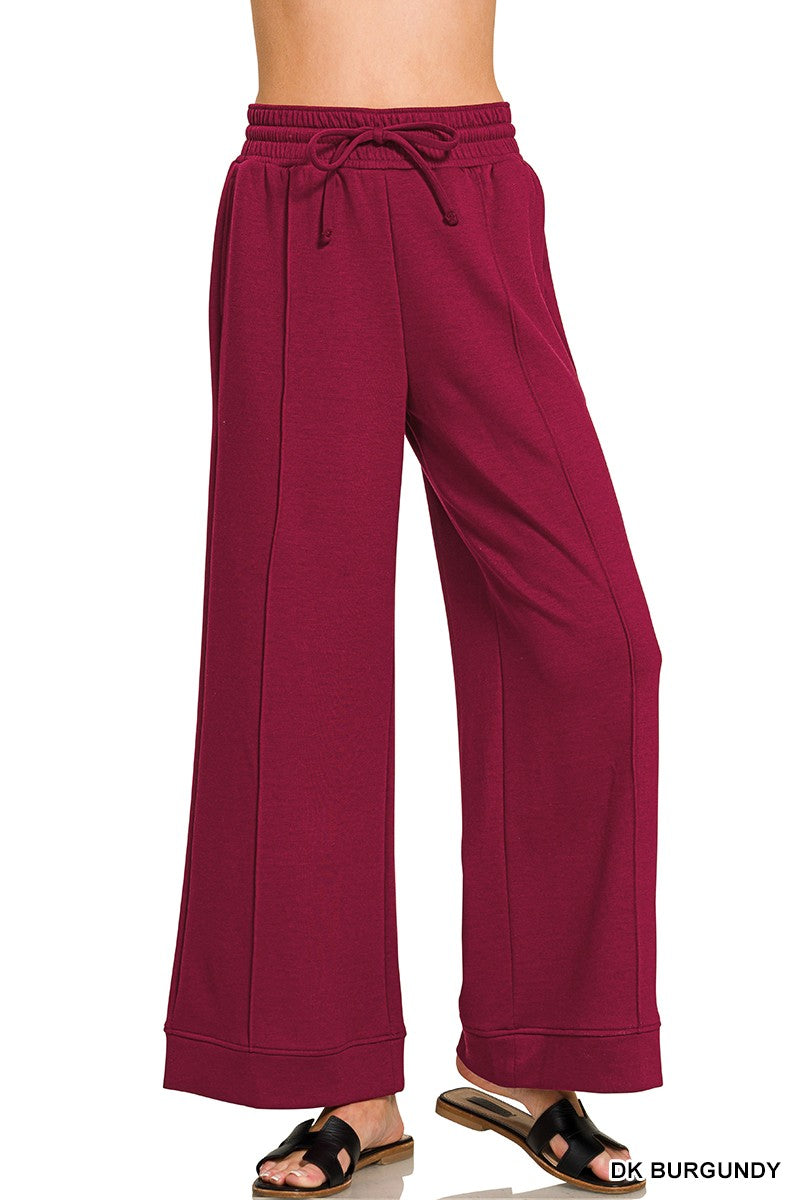 Dark Burgundy Scuba Pintuck Wide Leg Zenana Pants 9/9/26 1416