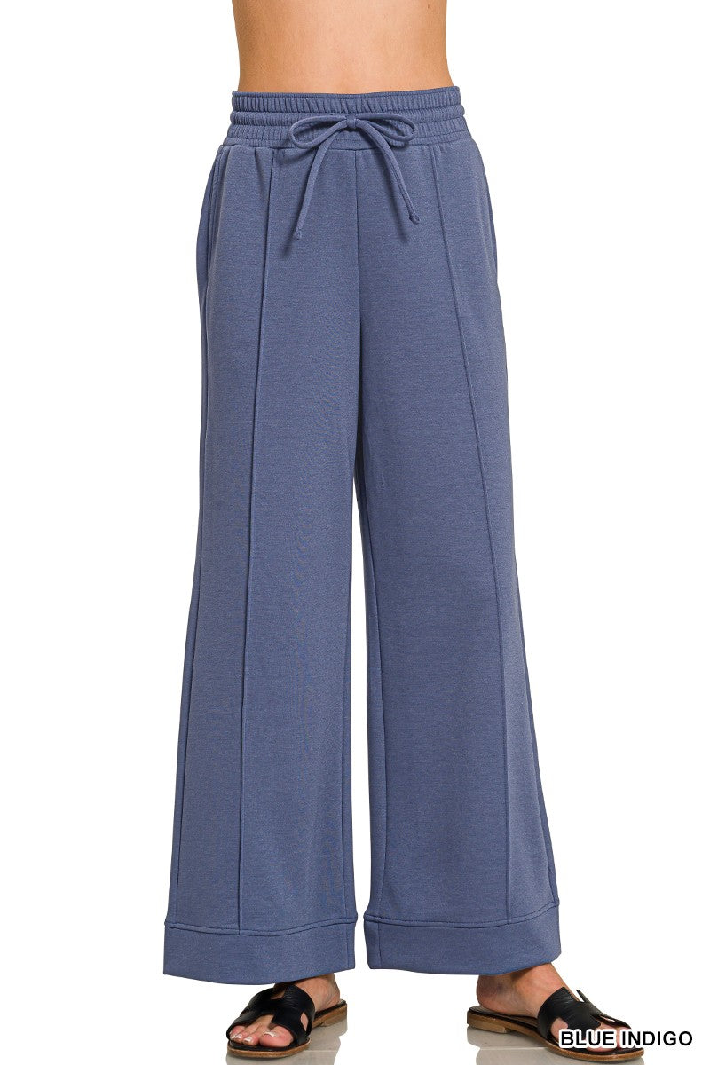Blue Indigo Scuba Pintuck Wide Leg Zenana Pants 9/9/26 1414