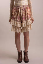 Mauve Floral Print Tiered Ruffle Cuff Long Blue Velvet Shorts 10/19/26 1544