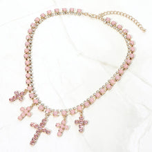 Blue Gold Opal Crystal Cross Charm Station Layered Statement Necklace