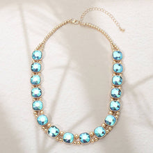 Brown Gold Square Faceted Stone Bezel Link Evening Necklace