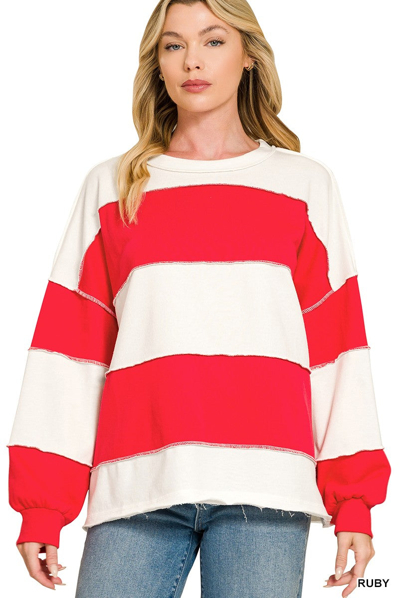 Ruby French Terry Color Block Exposed Seam Zenana Top 9/21/26 1454