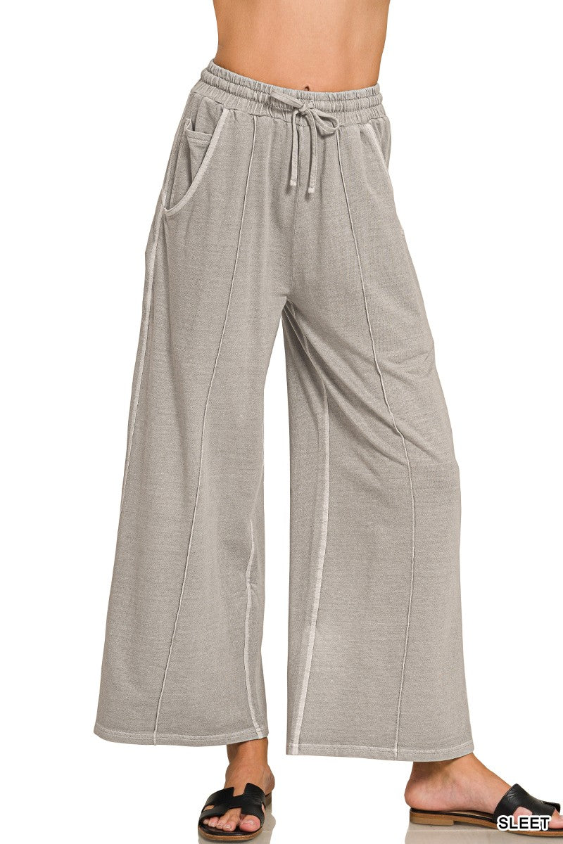 Sleet French Terry Wide Leg Washed Pintuck Zenana Pants 10/14/26 1530