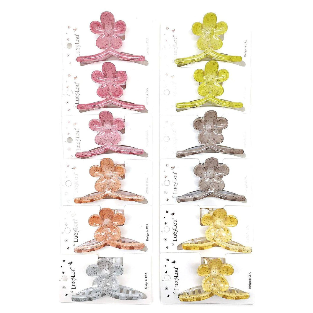 12pk Glitter Flower Hair Claw Clips Sparkle Floral Jaw Clips Colorful Hair Accessories Women