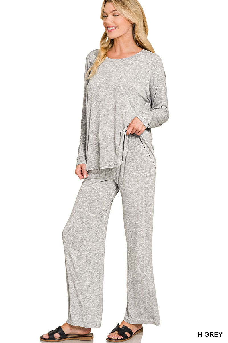 Heather Grey Round Neck Oversized Long Sleeve Top & Pants Zenana Set 9/21/26 1455