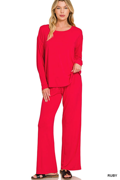 Ruby Round Neck Oversized Long Sleeve Top & Pants Zenana Set 9/21/26 1457