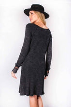 Black Long Sleeve Round Neck Lace Detail Waffle Dress