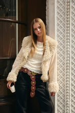 Beige Faux Fur Trimmed Suede Jacket