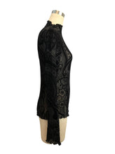 Black Paisley Velvet Print Mesh Top