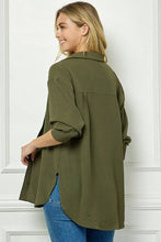 Khaki Oversized Boyfriend Light Weight Air flow Button Up Shirt