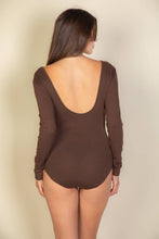 Coffee Scoop Neck Solid Long Sleeve Bodysuit