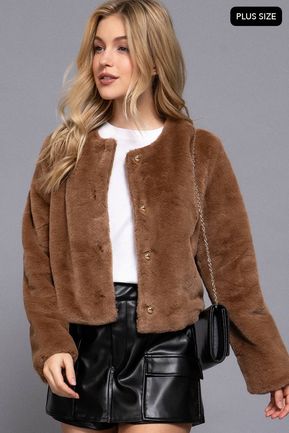 Mocha Plus Long Sleeve Faux Fur Crop Length Blazer